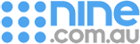 Logo of nine.com.au featuring eight blue dots arranged in a 2x4 grid to the left of the text "nine.com.au" in blue and gray.