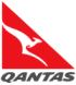 Qantas logo featuring a white kangaroo in motion inside a red triangle with the word "QANTAS" in uppercase letters at the bottom.