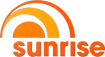 Logo of Sunrise featuring an orange semi-circle above the company name "sunrise" in lowercase letters, with a curved orange line and a smaller yellow semi-circle inside the larger semi-circle.