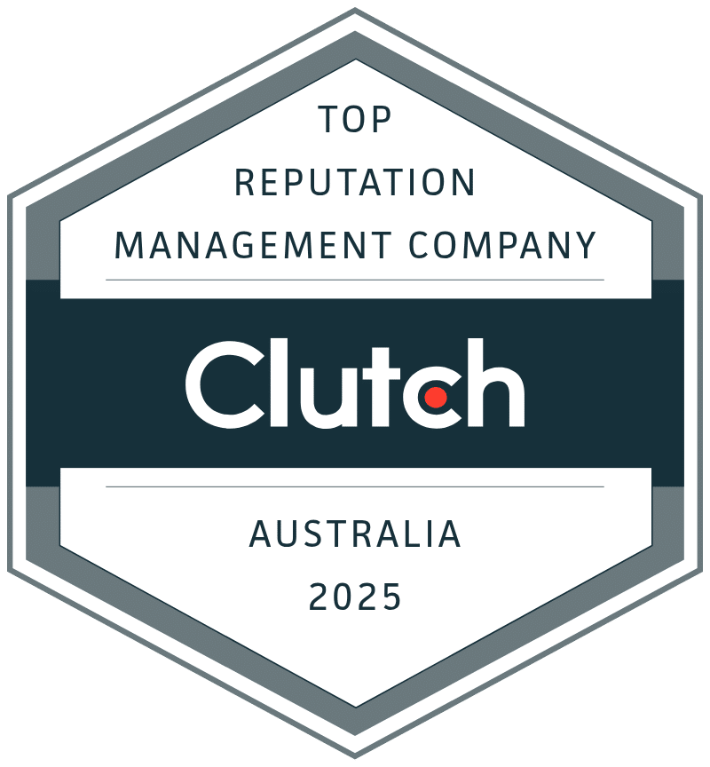 Hexagonal badge with the text: "Top Reputation Management Company Clutch Australia 2025.